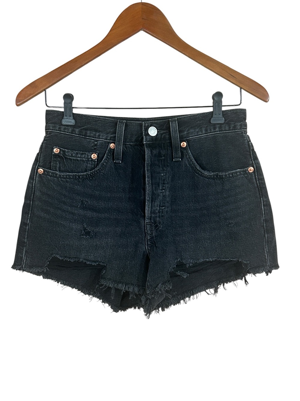 Levi’s 501 Black Distressed Denim Jean Short Shorts  Size 26W